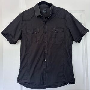 7 Diamonds (Large) Black Western Detailed Button Up Short Sleeve Shirt